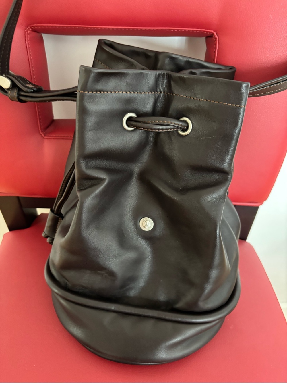 Saint Jack Women's Black Leather Drawstring Bucket  Bag